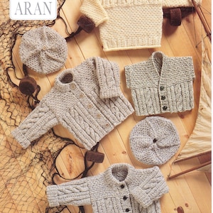 Aran Cable Waistcoat Jacket Cardigans Knitting Pattern PDF Cable Cardigan Baby Aran Jumper DK 16  24 Baby Cardigan Knitting Instant download