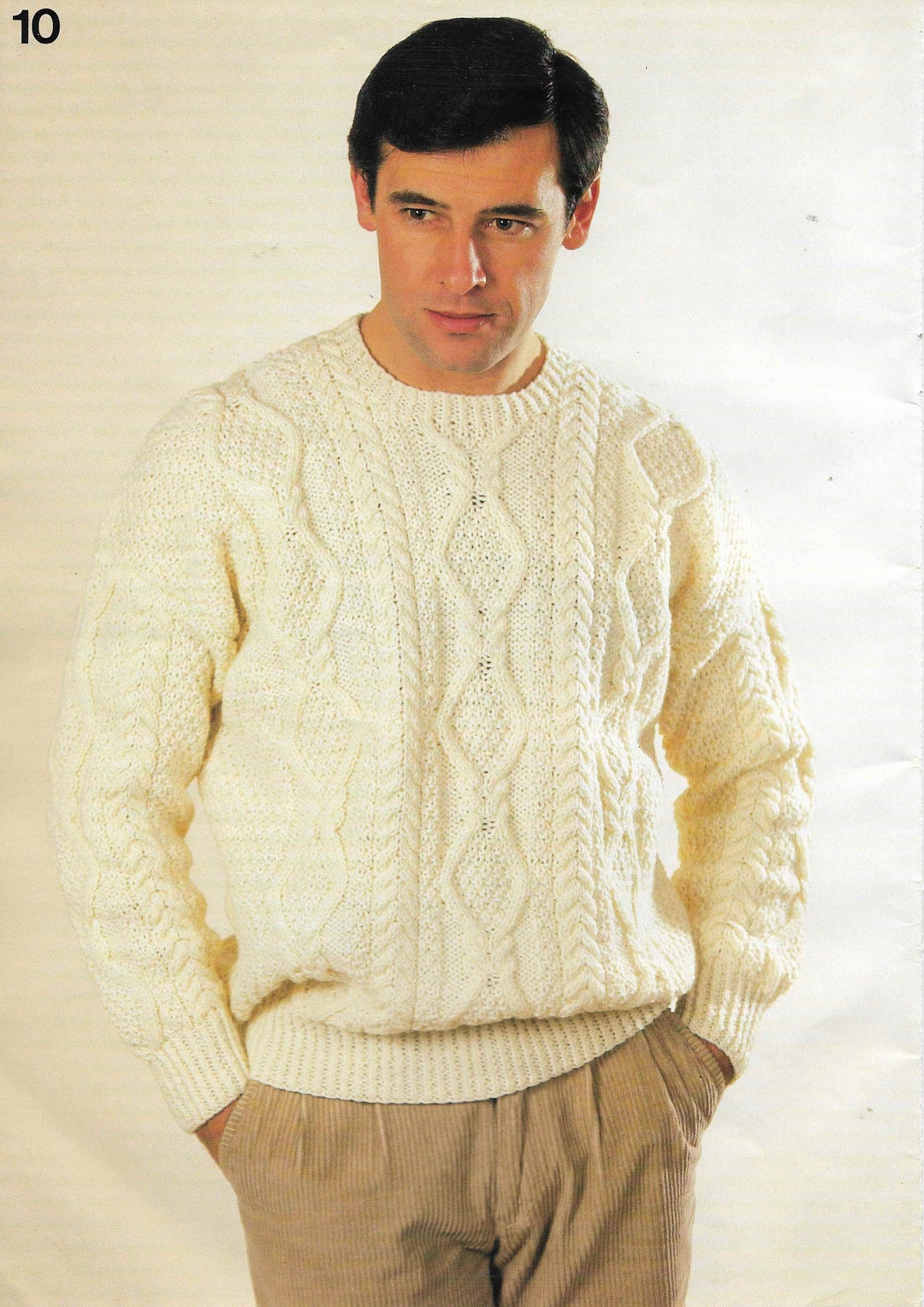 Mens Aran Crew Neck Knitting Pattern Mans Boys Cable Sweaters Crew ...