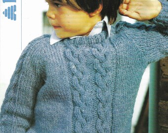 Boys Cable Knitting Pattern PDF Boys Sweater Jumper Cable Chunky Knitting Pattern 4 - 12 yrs 22 - 32 inch Cable Pattern PDF Instant Download