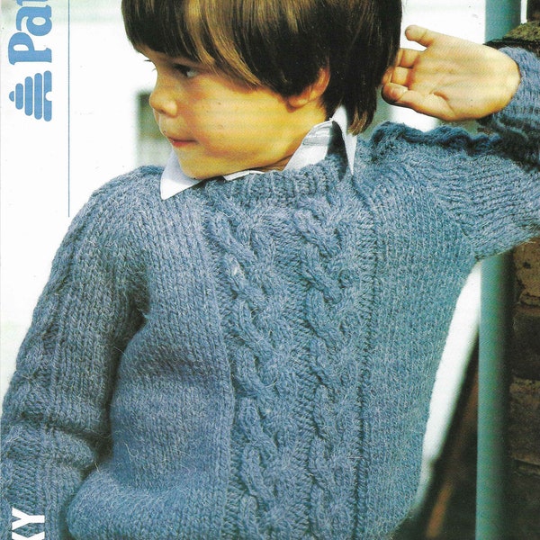 Boys Cable Knitting Pattern PDF Boys Sweater Jumper Cable Chunky Knitting Pattern 4 - 12 yrs 22 - 32 inch Cable Pattern PDF Instant Download