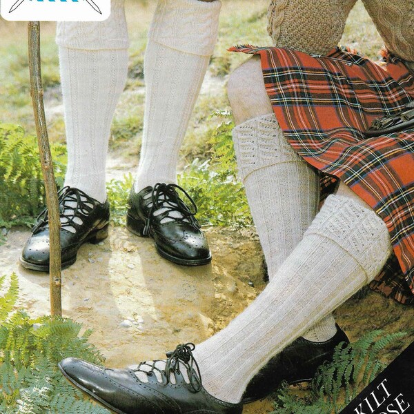 Herren Kilt Socken Strickmuster PDF in 2 Designs, Kilt Formale Kleid Socken, Kilt Socken, Vintage Strickmuster für Männer, pdf Download