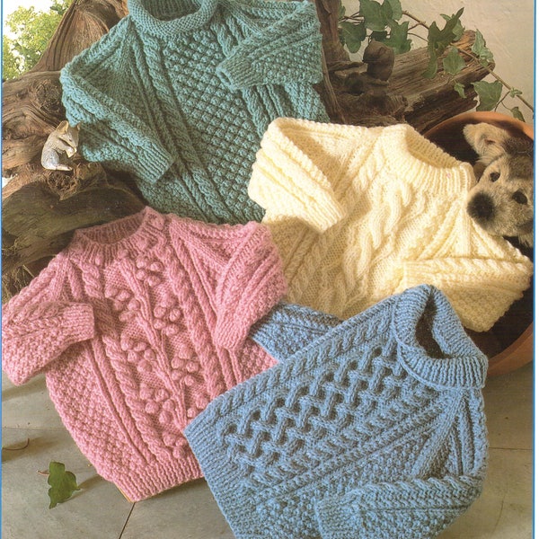 Baby Knitting Pattern Childrens Knitting Pattern Aran Sweaters Jumpers 18-28 inch Aran Wool Toddler Knitting patterns PDF Instant Download