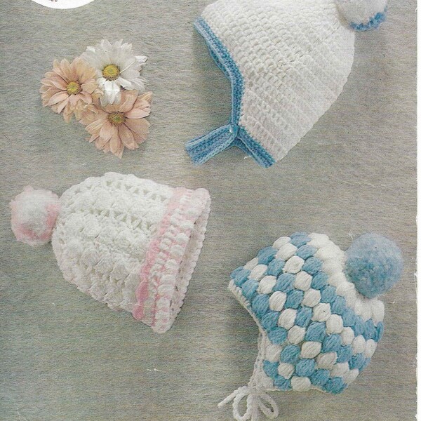 Vintage Baby Hat CROCHET PATTERN Boys Girls 6 - 12 Months Baby DK Crochet Pattern Bobble Hat Boy Girl Instant Download