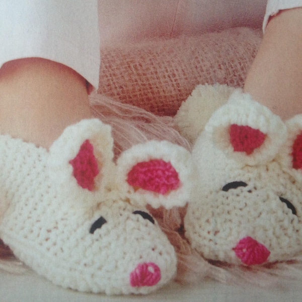 Bunny Slippers Instant Down load Knitting Pattern PDF File Baby Slippers Rabbit Bootees Shoes Booties
