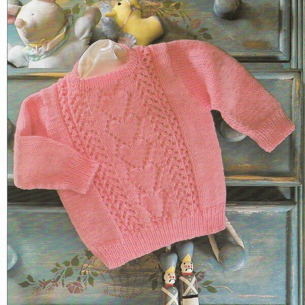 Baby Lace Sweater Knitting Pattern PDF Baby Heart Jumper Pattern Lace Sweater Neck Round 16 - 22 inch 41 -  56 cm DK PDF Instant download