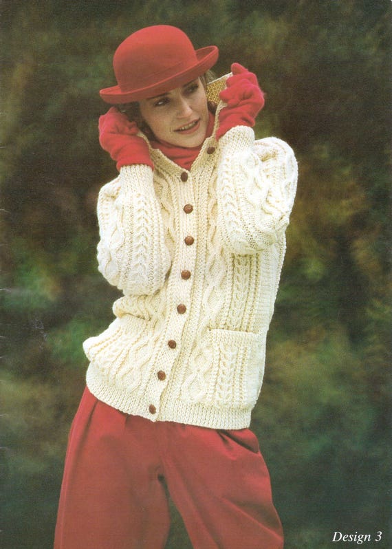 Ladies Long Line Jacket Aran Knitting Pattern Women Cable Sweaters