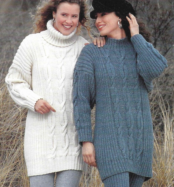 Womens Aran Knitting Pattern Cable Long Sweater Leggings 30 40