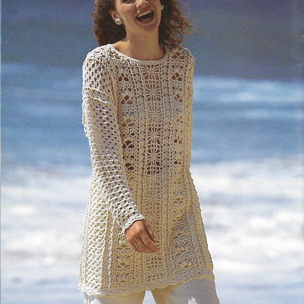 Women Crochet Long Sweater Pattern Cardigan Crochet Pattern Motif Long Panel Jumper 30 - 44 DK Cotton Crochet Pattern pdf instant download