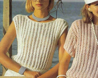 11 X Frauen Baumwolle Sommer Pullover Strickmuster Damen Kurze Fledermaus Ärmellose Weste Stricken PDF Baumwolle DK 30 - 40 Zoll Instant Download