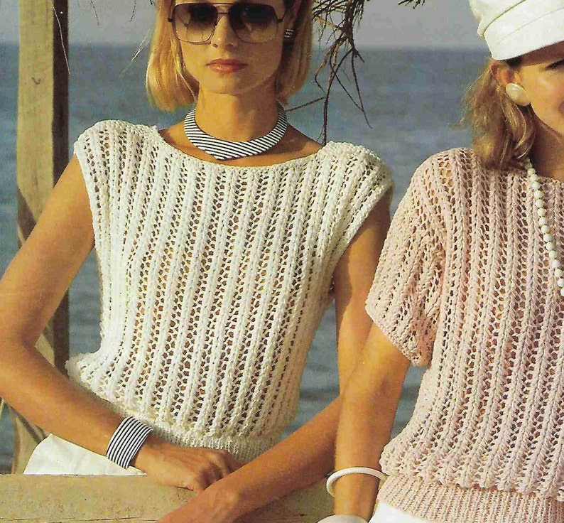 11 X femmes coton été pull tricot modèle dames court chauve-souris gilet sans manches tricot PDF coton DK 30 40 pouces téléchargement immédiat image 1