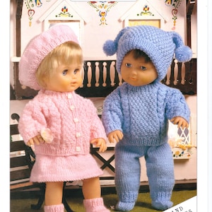 Baby Dolls Knitting Patterns Outfit Aran Style Sweater Skirt Beret Hat Trousers Socks Dolls Clothes 12 - 22 inch DK PDF Instant Down load