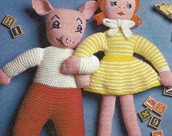 Doll Knitting Pattern Pig Piglet Knitting Pattern Doll Knitting Pattern Pram Toy Vintage Soft Toy DK Knitting Instant Download Knitting Pdf