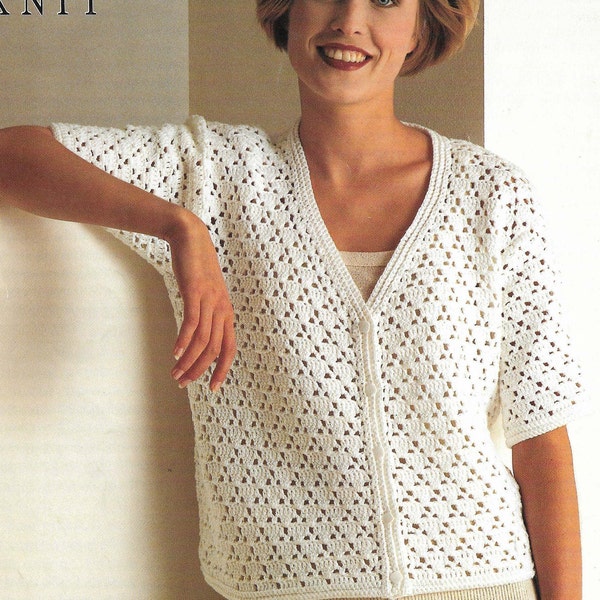 2 X Ladies Womens Crochet Cardigan Crochet Pattern Lace Shell Jacket Waistcoat 30 - 44 inch 76 - 112 cm DK Pattern pdf instant download