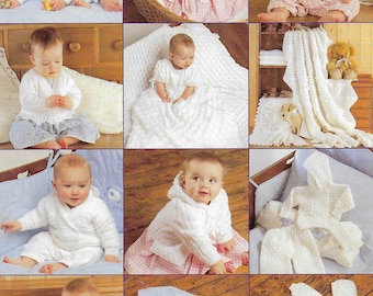 12 X Baby DK 4 Ply Knitting Pattern Newborn Toddler Cardigan Dress Sweater Sleeping Bag Cable Lace 16 - 26 pouces PDF Téléchargement instantané