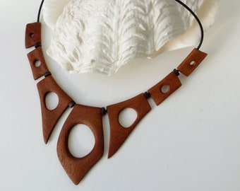 Ready to ship /Handmade Merbau Wood necklace/ Boho jewelry/ Wood jewelry/ Wood pendants/ Wooden bib/ The best Christmas gift