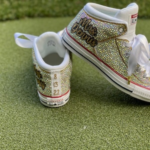 Customized Wedding Shoes, Bride Converse, Bridal Sneakers, Sneaker Ball Party, Rhinestone Sneakers, High Top Bling Sneakers, Birthday Shoes