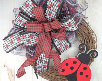Ladybug wreath for front door or porch, Ladybug welcome summer spring twig wreaths, Ladybug wall decor, Gift ideas for home, New home owner