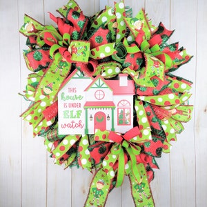 Elf Wreath Christmas Wreath for front door or porch, Elf wreath for porch, Merry Christmas wreath, Emerald Christmas elf decor, Elf decor