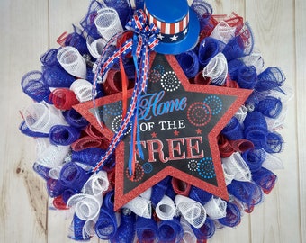 Patriotic wreath 4th of July for front door, Fourth of july, Independence day, Memorial day, Veterans day, Red white blue for front door