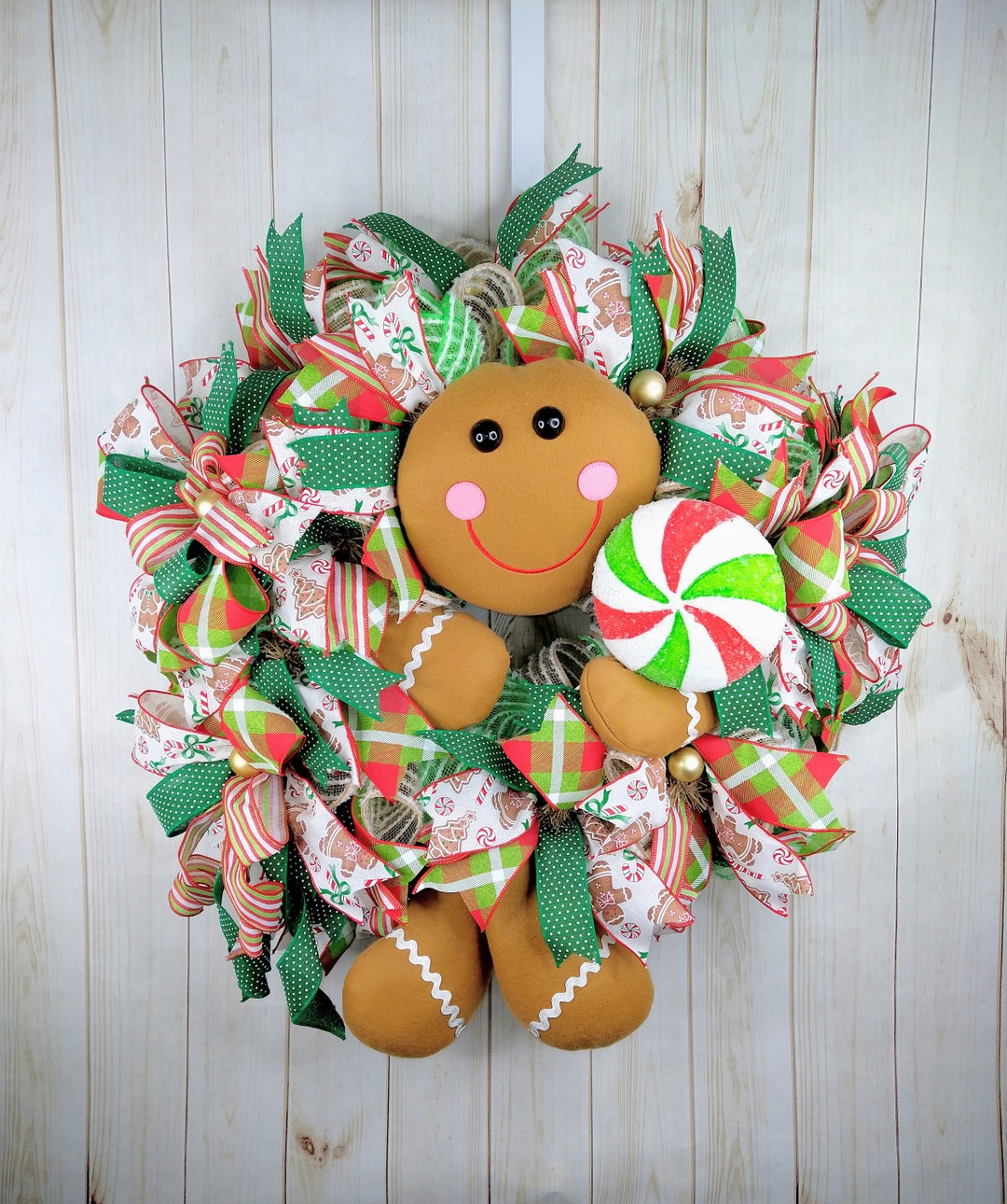 Gingerbread Christmas Emerald Green Wreath for Front Door or Porch ...