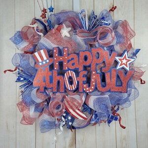 Patriotic summer wreath 4th of july for front door or porch, Independence day, Memorial day, Veterans day, Labor day, Americana wreath