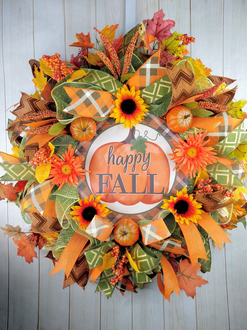 Sunflower Pumpkin Fall Wreath: Orange Harvest Decor image 4