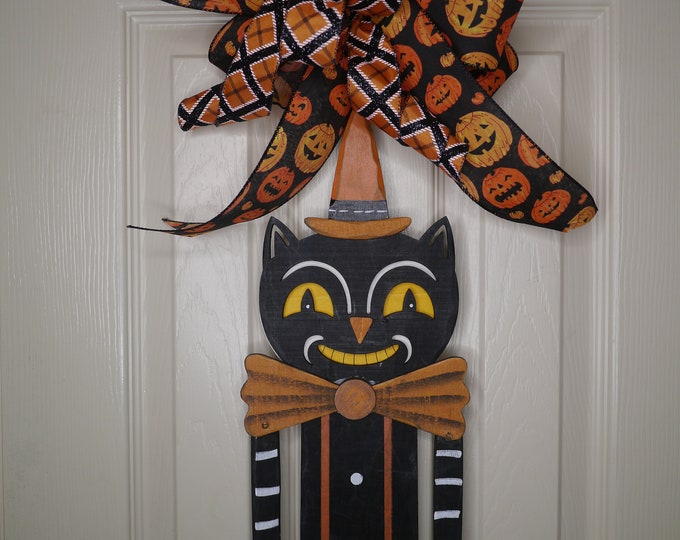 Halloween Black Cat Wall Hanging Black Cat Halloween Decor Etsy