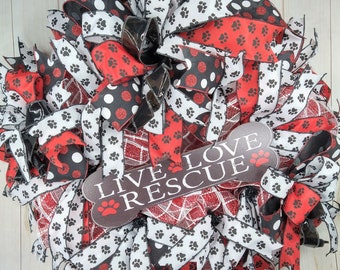 Paw Print Dog Wreath: Live Love Rescue Pet Lover Decor