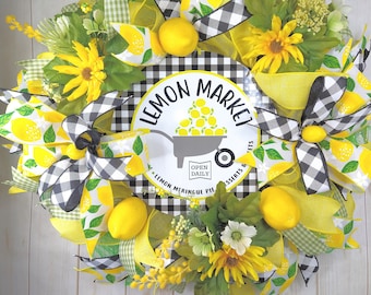 Farmhouse lemon wreath for front door or porch, Lemon summer everyday wreath, Mothers day lemon kitchen wreath, Lemon wreath, Gifts for mom