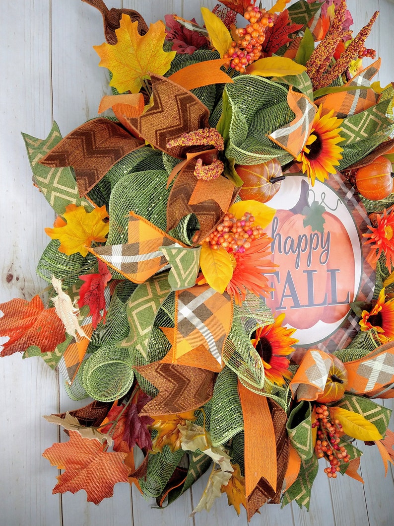 Sunflower Pumpkin Fall Wreath: Orange Harvest Decor image 3