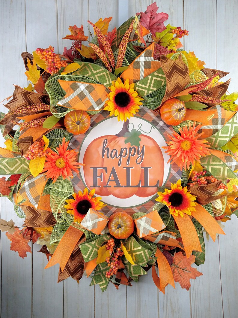Sunflower Pumpkin Fall Wreath: Orange Harvest Decor image 5