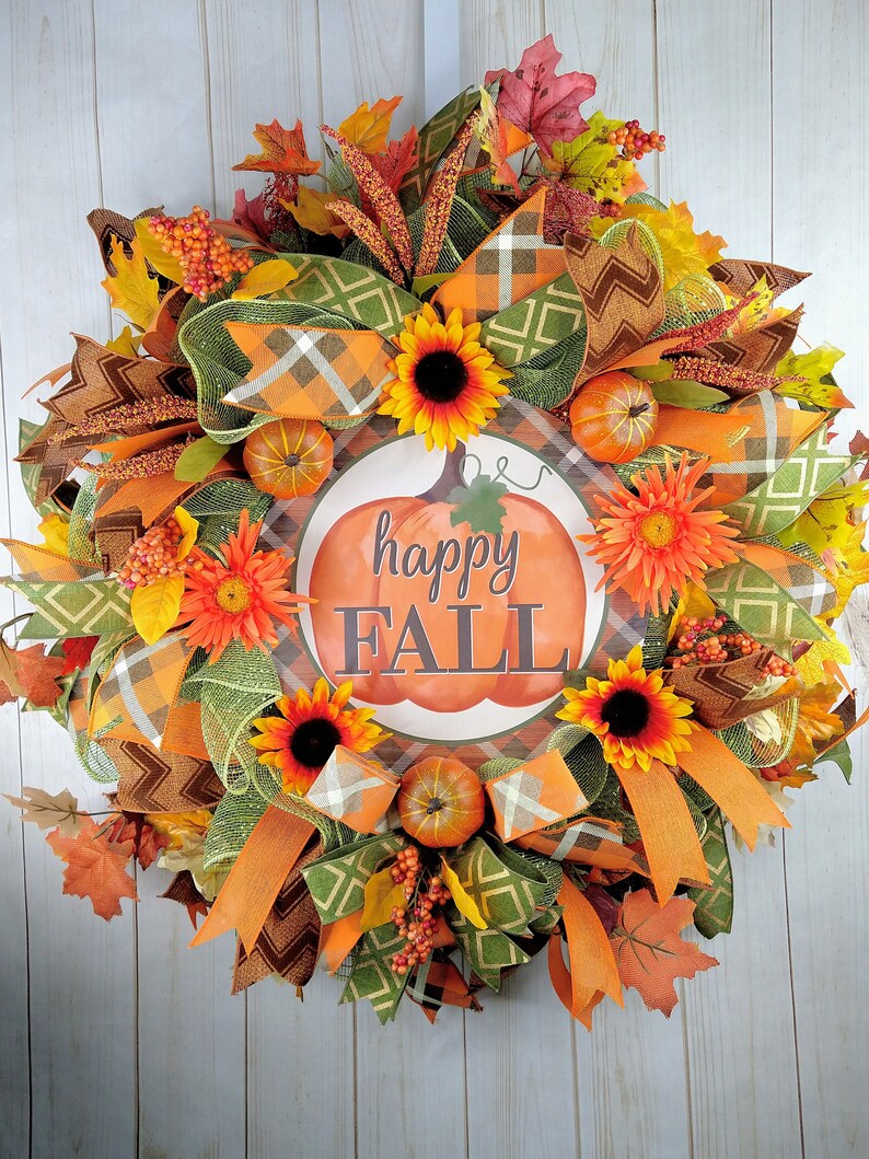 Sunflower Pumpkin Fall Wreath: Orange Harvest Decor image 6
