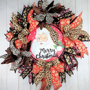 Leopard Print Santa Wreath: Christmas Front Door Decor