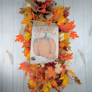 Thanksgiving fall swag for front door or porch, Happy Fall Y’all outdoor fall swag for front door, Thanksgiving autumn harvest pumpkin swag