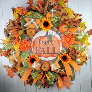 Sunflower Pumpkin Fall Wreath: Orange Harvest Decor image 1