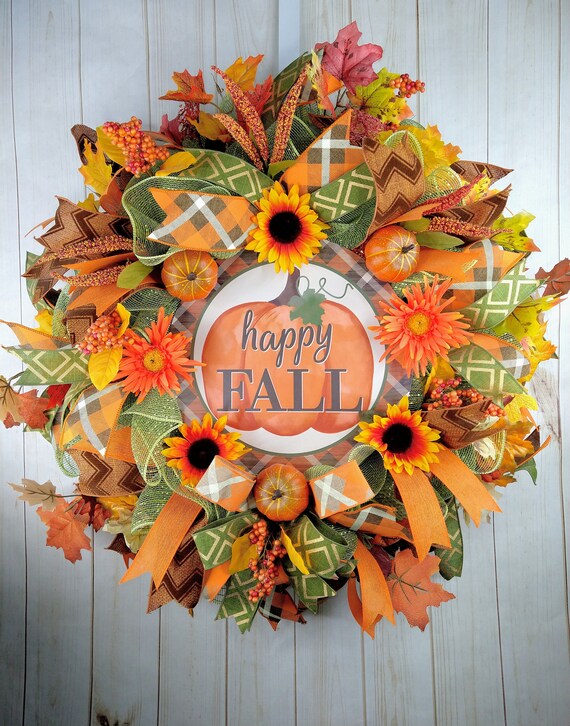 Sunflower Pumpkin Fall Wreath: Orange Harvest Decor