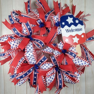 Summer 4th of july patriotic wreath for front door or porch, Fourth of july welcome wreath, Independence day memorial day, Veterans decor