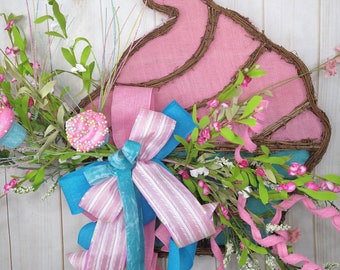 Cupcake Birthday Wreath: Pink & Blue Party Decor