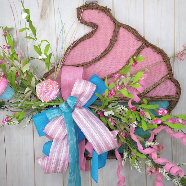 Baby shower decor Happy birthday wreath front door, Party decor, Celebration Wreath, cupcake wreath, Birthday cupcake wreath twig door porch