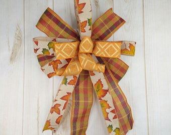 Fall Leaves Wired Ribbon Bow: Autumn Wreath or Lantern Decor