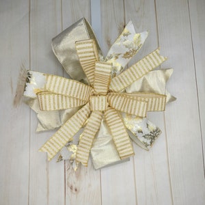 Gold & Cream Christmas Bow: Elegant Holiday Tree Topper