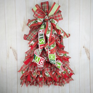 Weihnachtsbaum-Kranz für Haustür oder Veranda, Weihnachtsbaum-Bandkranz, Weihnachtsdekor handgemachter Kranz, Weihnachtsbaum-Türaufhänger
