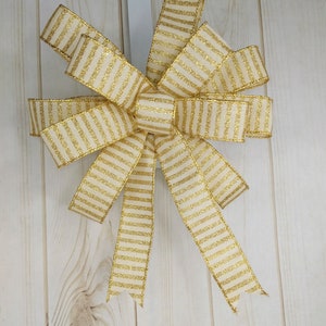 Handmade Gold & Cream Christmas Bow: Tree Topper or Wreath Decor