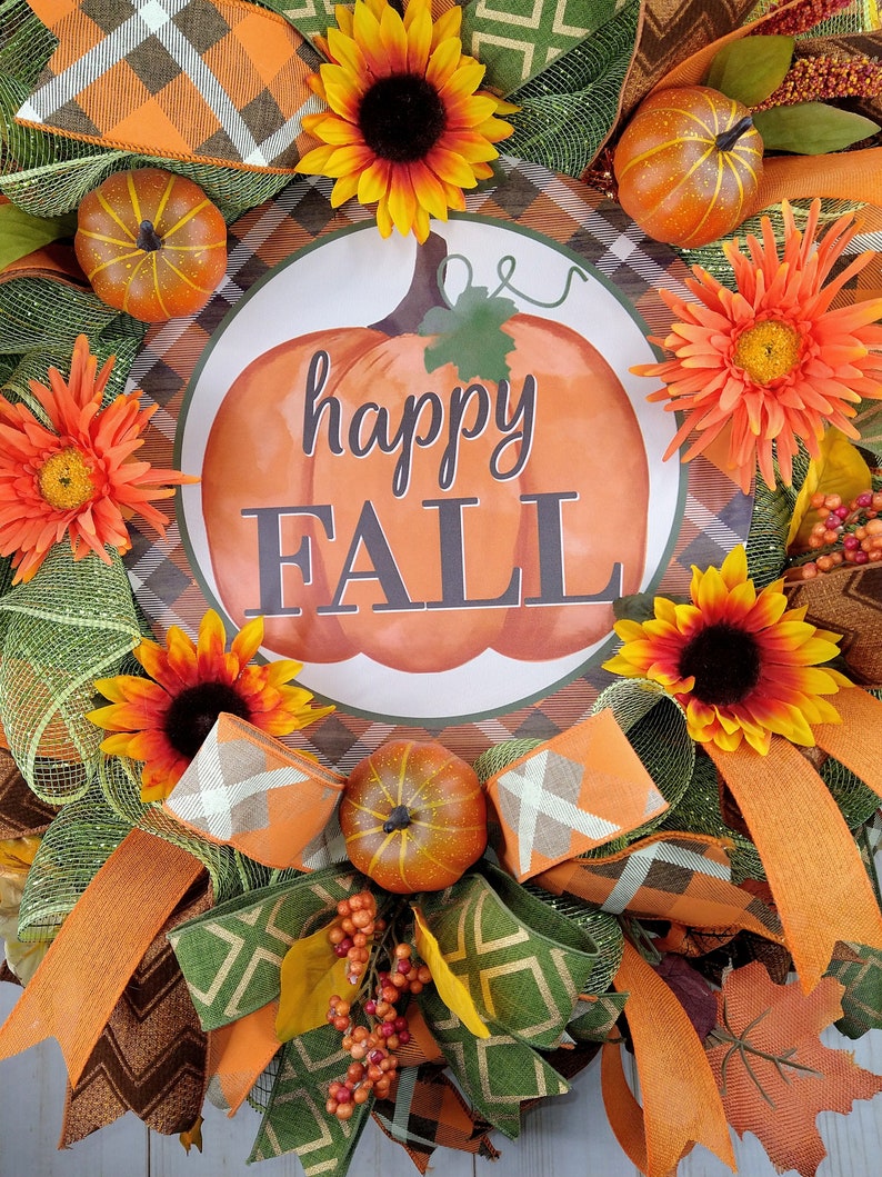 Sunflower Pumpkin Fall Wreath: Orange Harvest Decor image 7