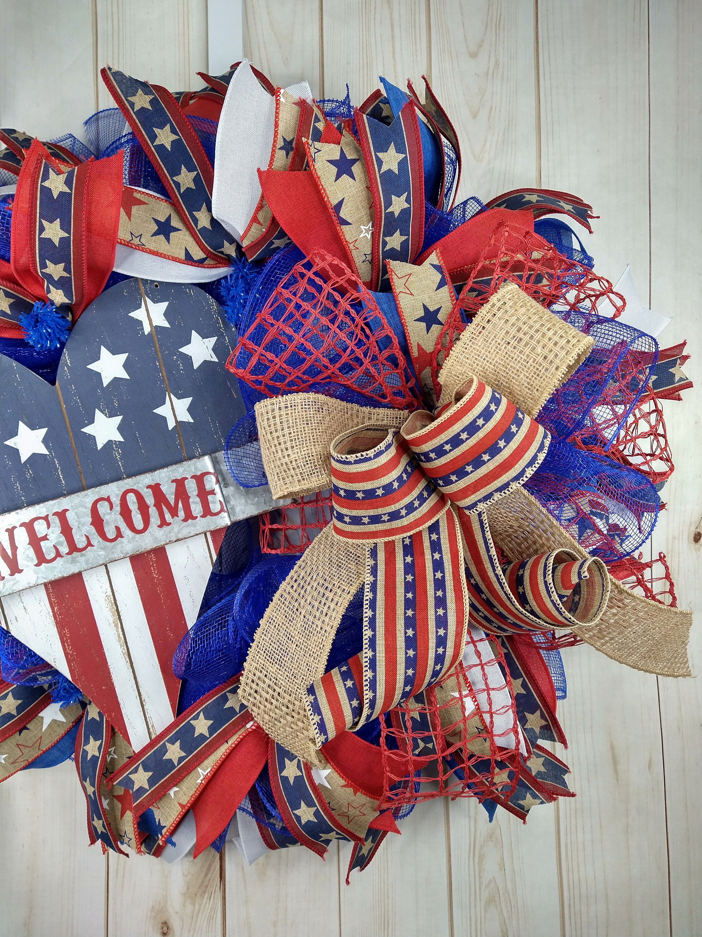Patriotic Summer Wreath: 4th of July Front Door Decor - Etsy