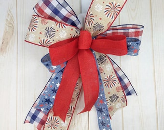 Patriotic bow for your 4th of July decorations, Stars and stripes decor, Wreath bows, Lantern bows, Patriotic wreath door bow, Basket bow