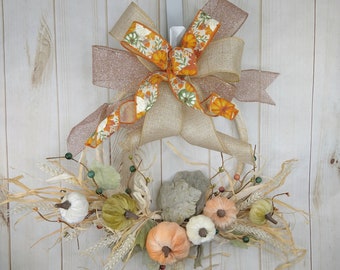 Small Fall Pumpkin Wreath: Rose Gold Autumn Door Decor