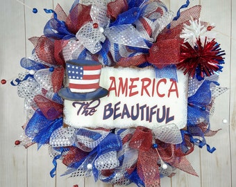 Patriotic wreath for front door or porch, Fourth of july, 4th of july wreath, Memorial day, Veterans day, Labor day, Americana door wreath