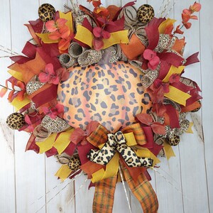 Fall leopard wreath, Fall pumpkin wreath for front door, Autumn front door decor, Fall autumn wreath, Fall door hanger, Harvest Pumpkin Door