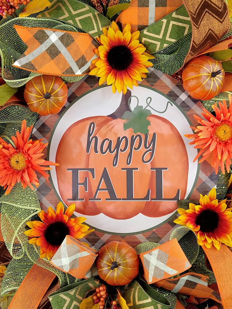 Sunflower Pumpkin Fall Wreath: Orange Harvest Decor image 2
